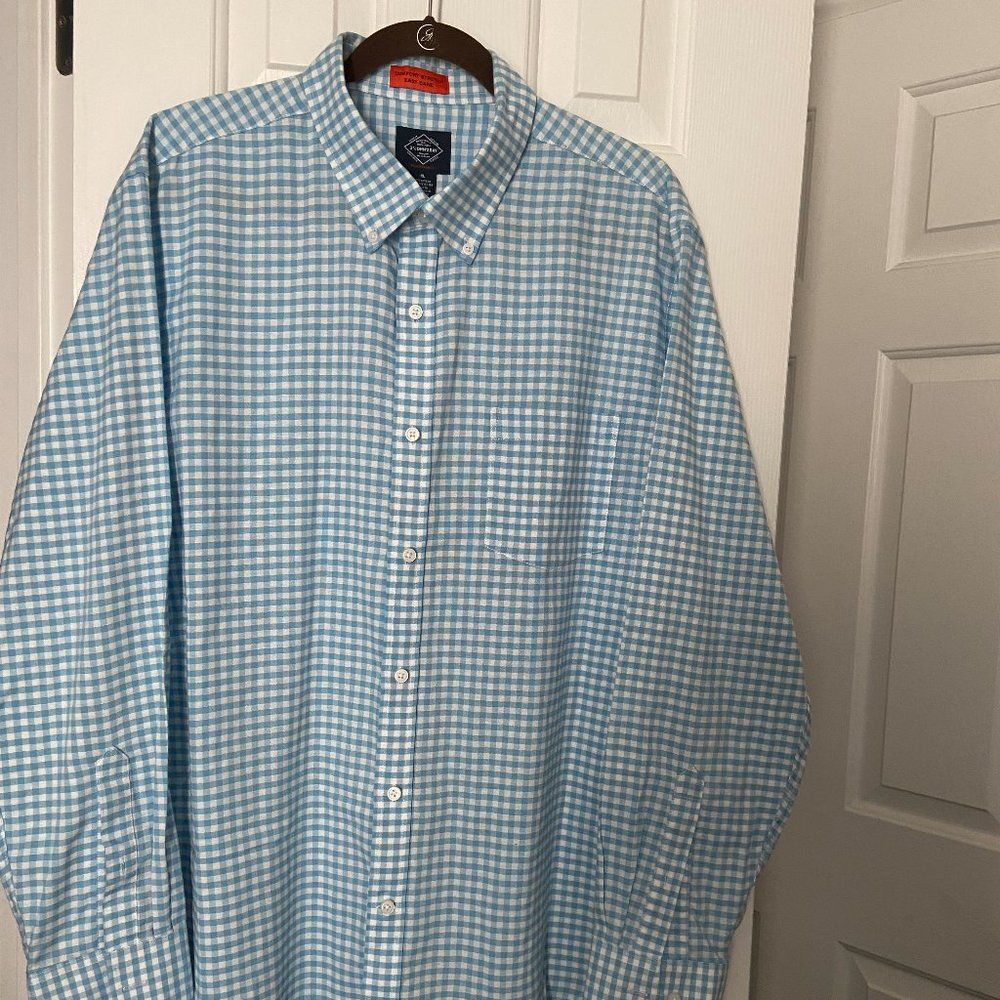 Men's Button Dress Shirt Long Sleeve Size XL Blue Gingham Checks